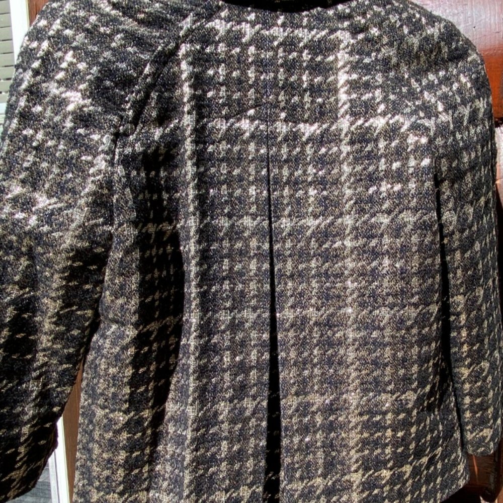 Talbots Size 10 Black Metallic Gold Houndstooth Tweed Button Swing Blazer Jacket - Picture 7 of 8